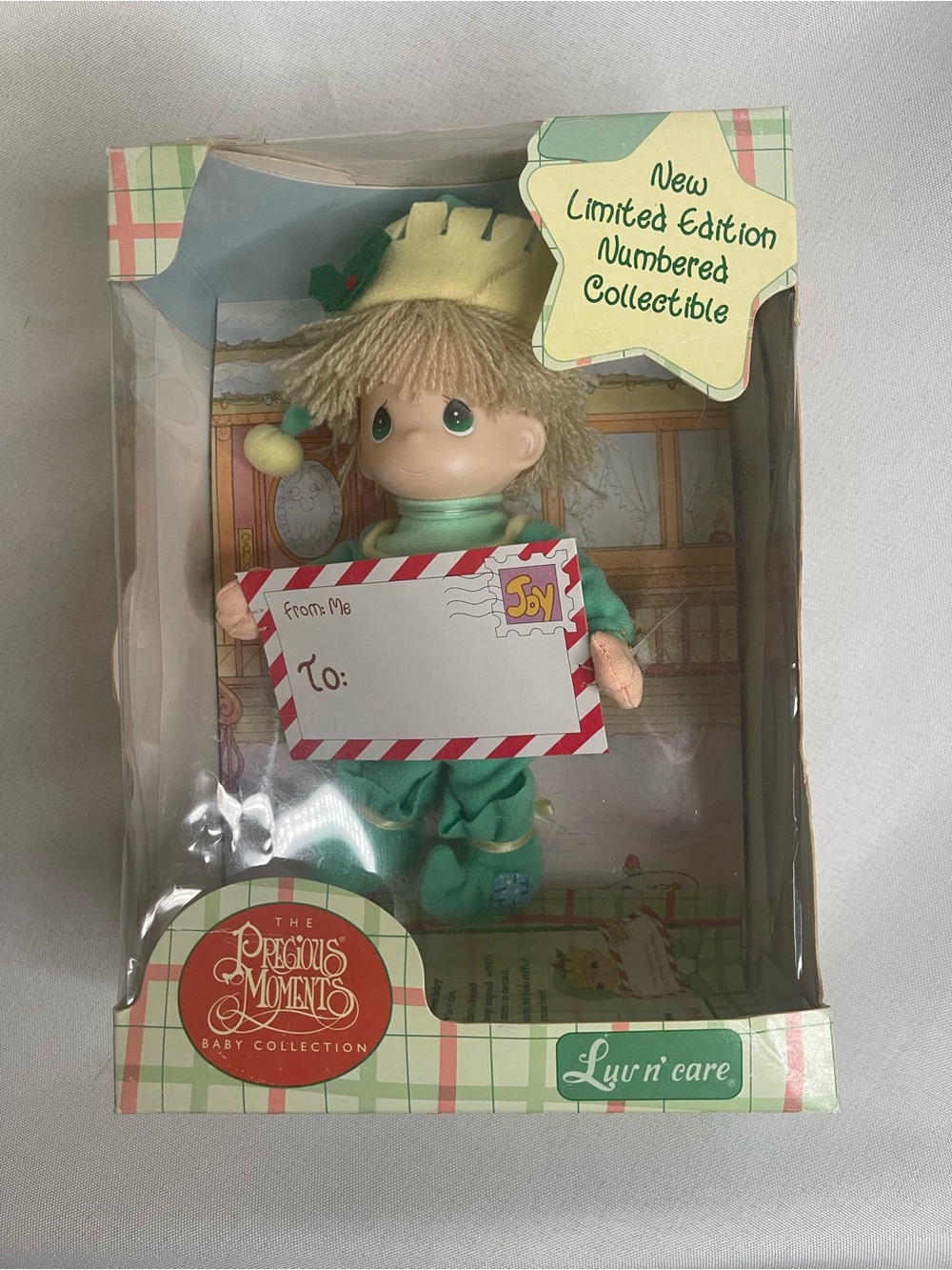 Precious Moments Luv n' Care Doll in Green and Cream Holiday Outfit